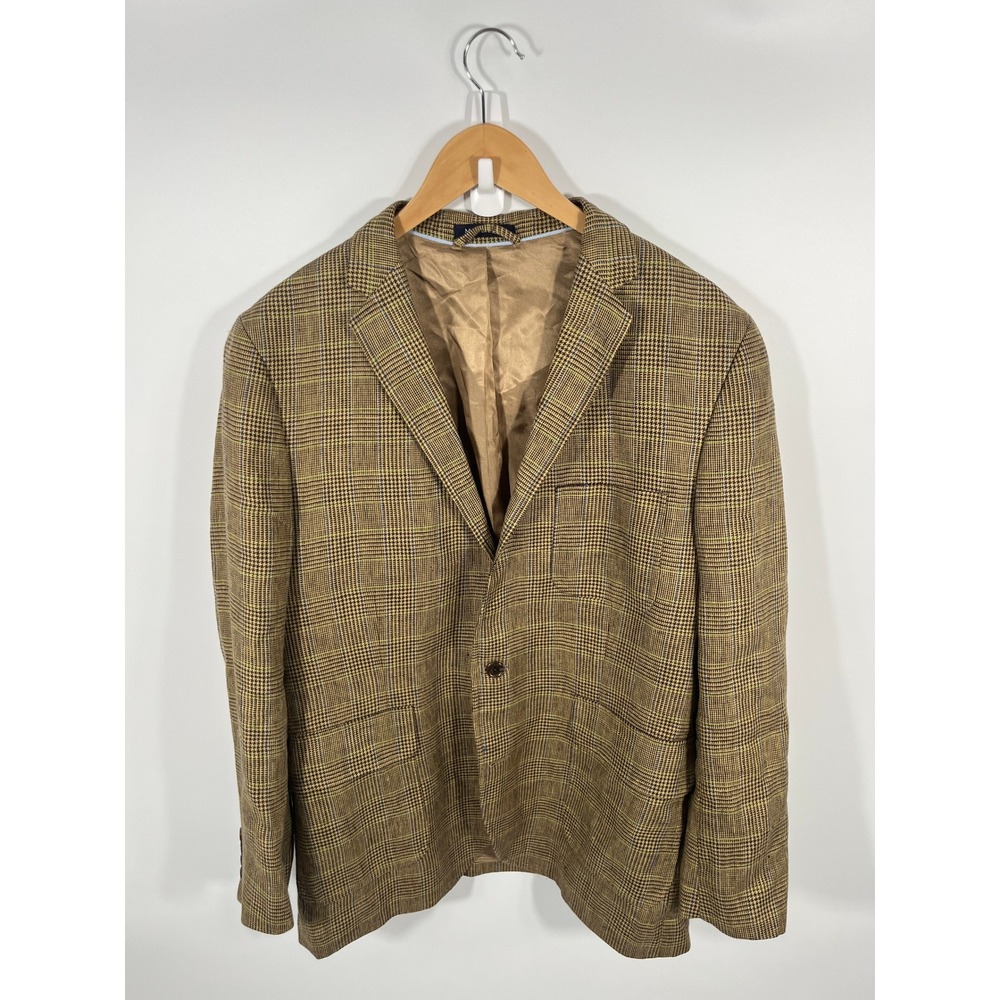Lands End Baird McNutt 100% Irish Linen Blazer Sport‎ Coat Mens 44R Glen Plaid